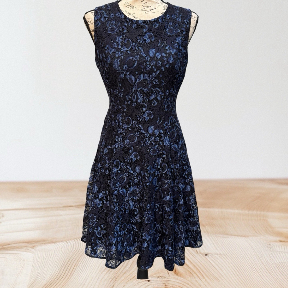 Tommy Hilfiger Lace Fit and Flare Midi Dress Navy Blue Size 4 NWOT